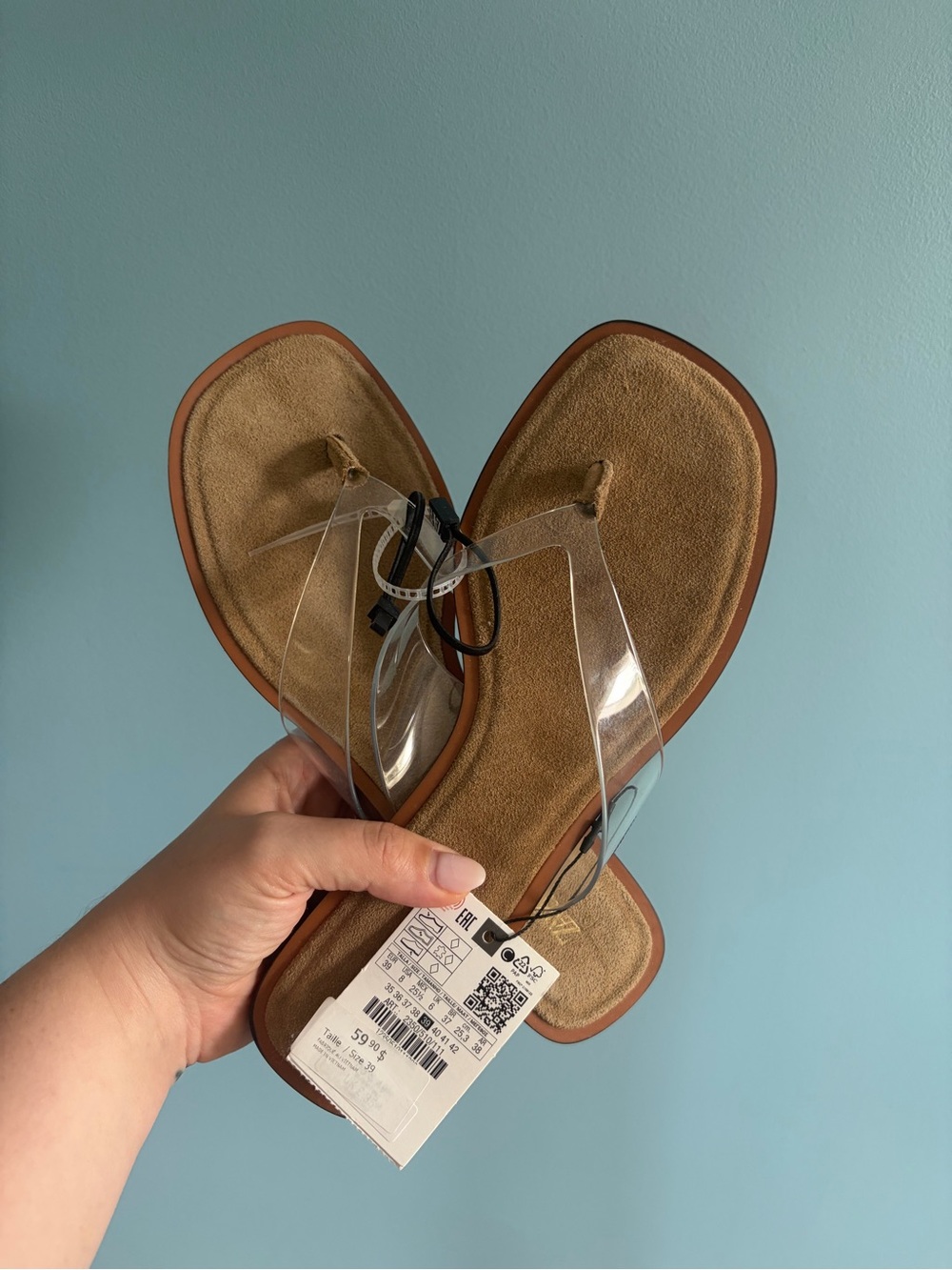 Zara Clear Strap Tan Footbed Women’s Sandals [Size 39/Women’s 8]